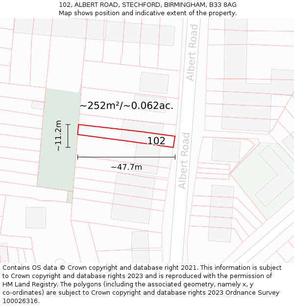 102, ALBERT ROAD, STECHFORD, BIRMINGHAM, B33 8AG: Plot and title map