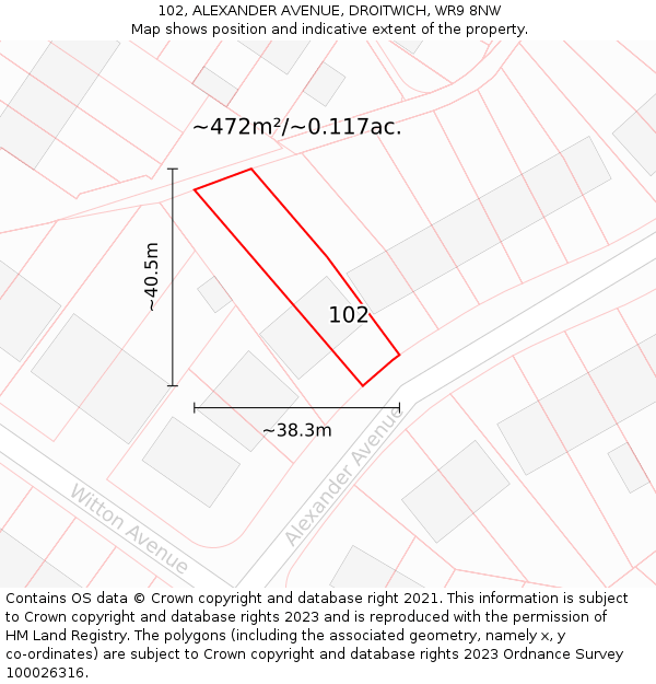 102, ALEXANDER AVENUE, DROITWICH, WR9 8NW: Plot and title map