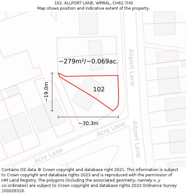 102, ALLPORT LANE, WIRRAL, CH62 7HS: Plot and title map
