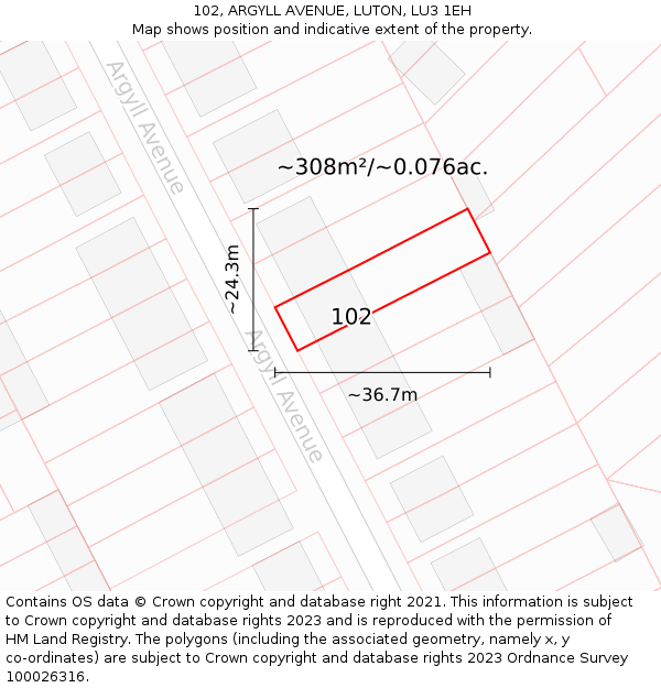 102, ARGYLL AVENUE, LUTON, LU3 1EH: Plot and title map