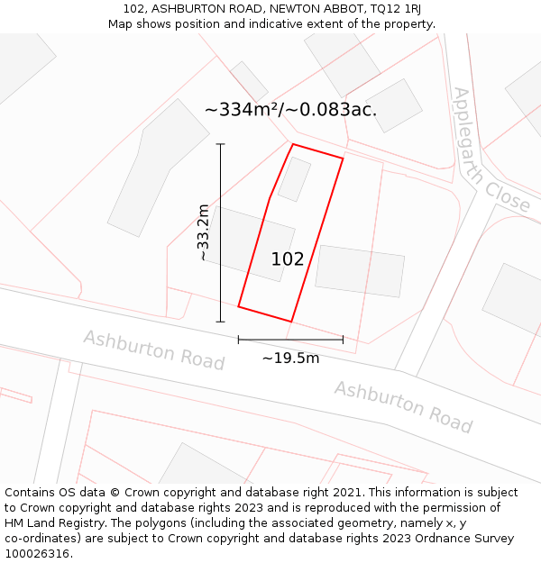 102, ASHBURTON ROAD, NEWTON ABBOT, TQ12 1RJ: Plot and title map