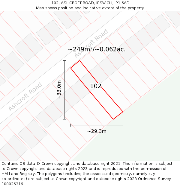 102, ASHCROFT ROAD, IPSWICH, IP1 6AD: Plot and title map