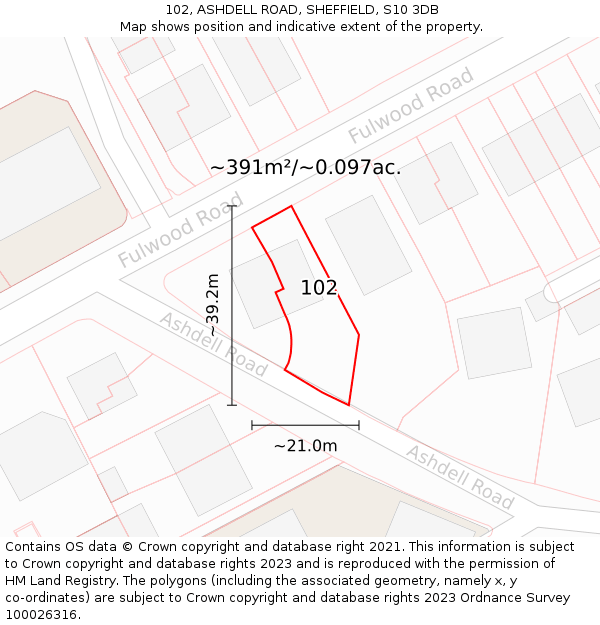 102, ASHDELL ROAD, SHEFFIELD, S10 3DB: Plot and title map