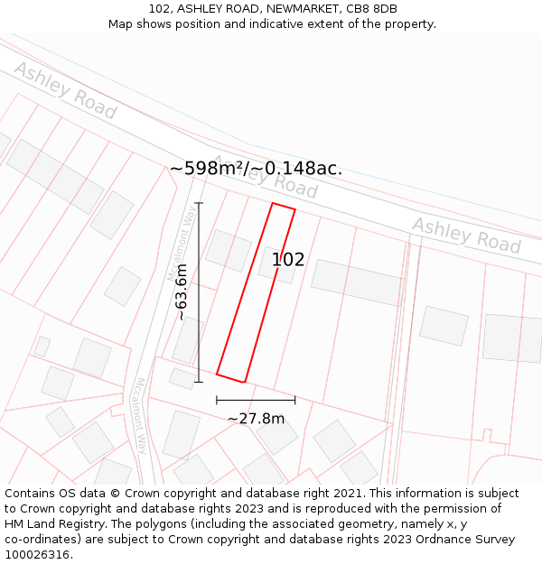 102, ASHLEY ROAD, NEWMARKET, CB8 8DB: Plot and title map