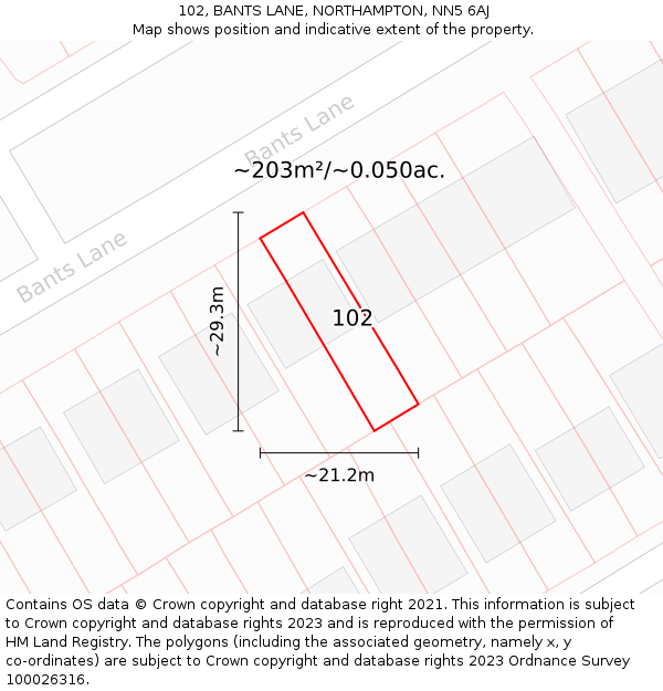 102, BANTS LANE, NORTHAMPTON, NN5 6AJ: Plot and title map