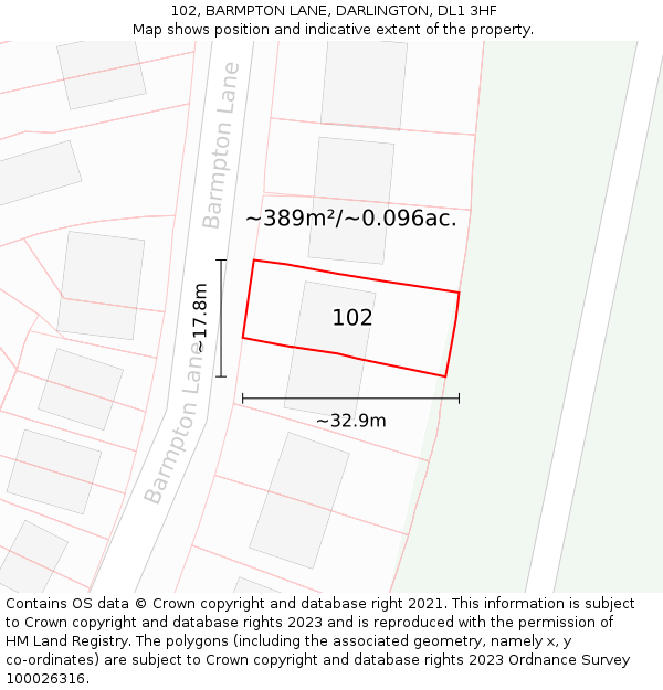 102, BARMPTON LANE, DARLINGTON, DL1 3HF: Plot and title map