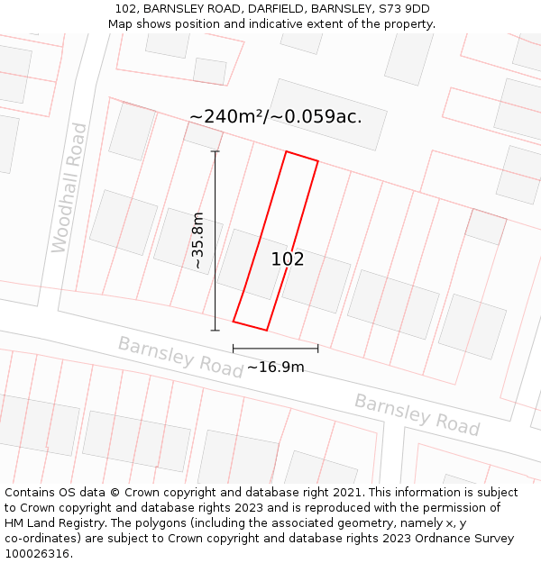 102, BARNSLEY ROAD, DARFIELD, BARNSLEY, S73 9DD: Plot and title map