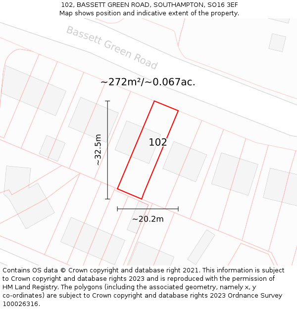 102, BASSETT GREEN ROAD, SOUTHAMPTON, SO16 3EF: Plot and title map
