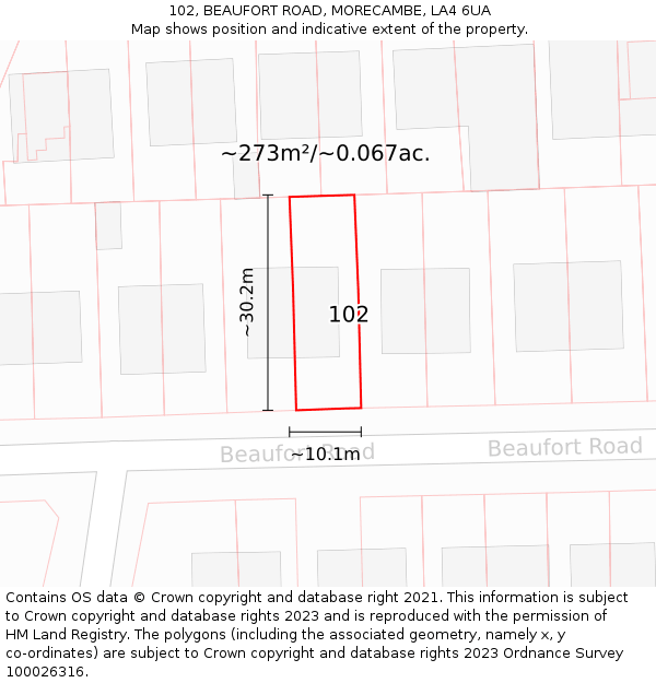 102, BEAUFORT ROAD, MORECAMBE, LA4 6UA: Plot and title map