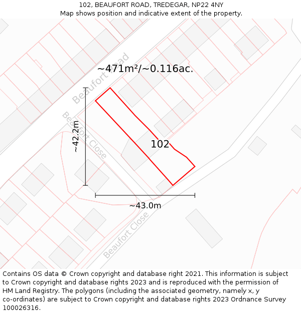 102, BEAUFORT ROAD, TREDEGAR, NP22 4NY: Plot and title map