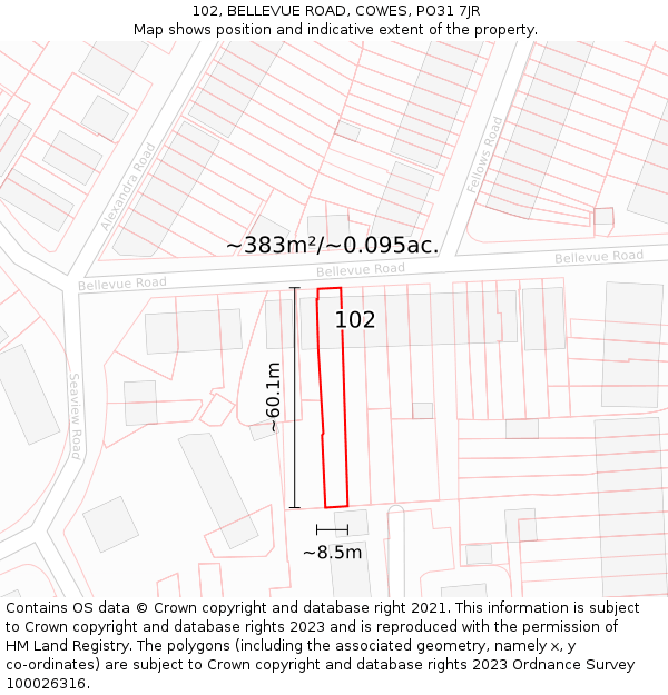 102, BELLEVUE ROAD, COWES, PO31 7JR: Plot and title map