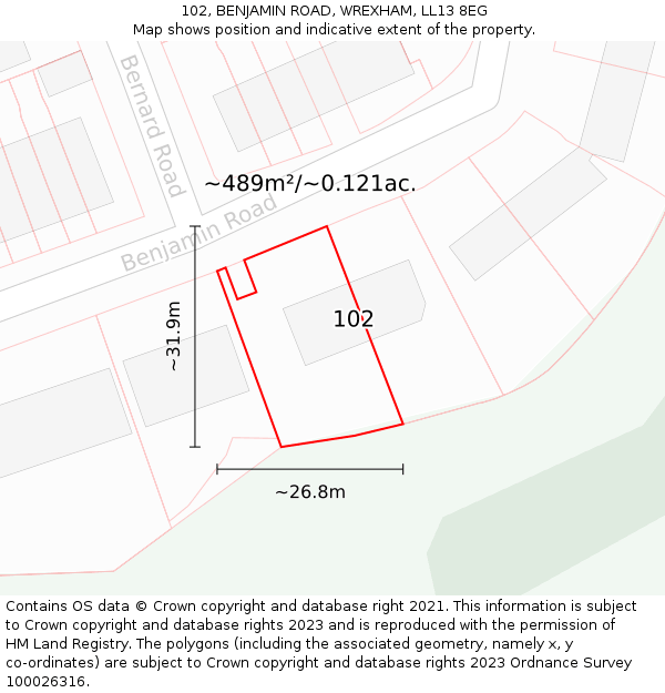 102, BENJAMIN ROAD, WREXHAM, LL13 8EG: Plot and title map