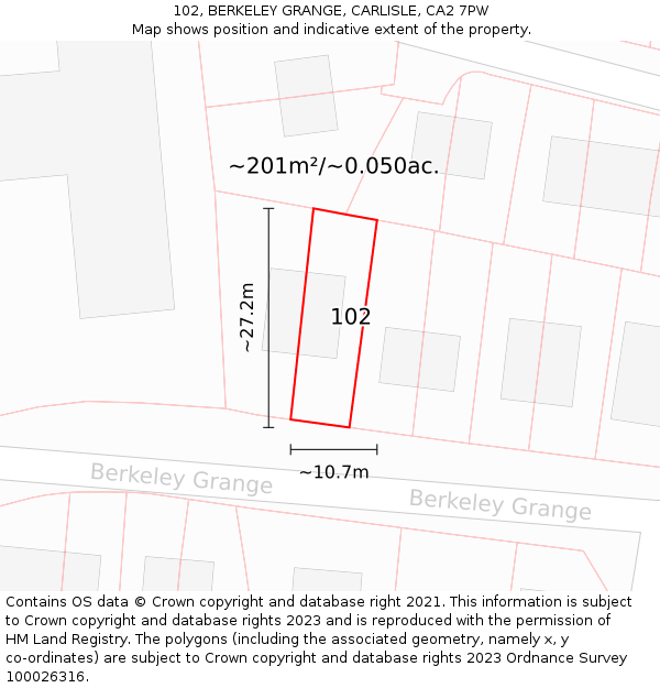 102, BERKELEY GRANGE, CARLISLE, CA2 7PW: Plot and title map