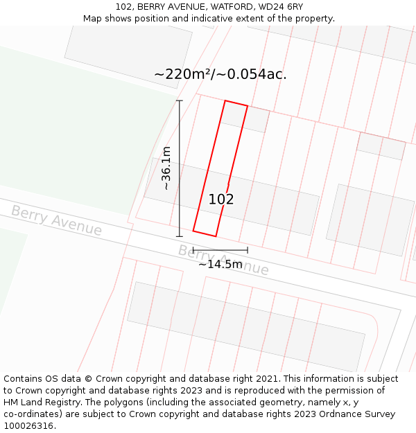 102, BERRY AVENUE, WATFORD, WD24 6RY: Plot and title map