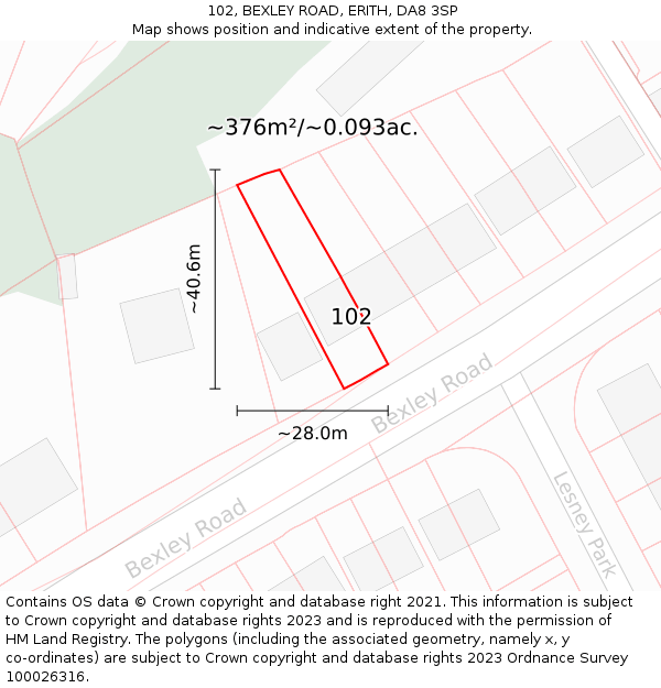102, BEXLEY ROAD, ERITH, DA8 3SP: Plot and title map