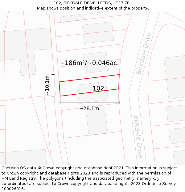102, BIRKDALE DRIVE, LEEDS, LS17 7RU: Plot and title map