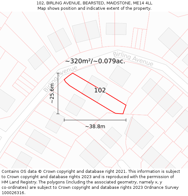102, BIRLING AVENUE, BEARSTED, MAIDSTONE, ME14 4LL: Plot and title map