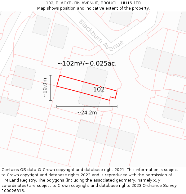 102, BLACKBURN AVENUE, BROUGH, HU15 1ER: Plot and title map