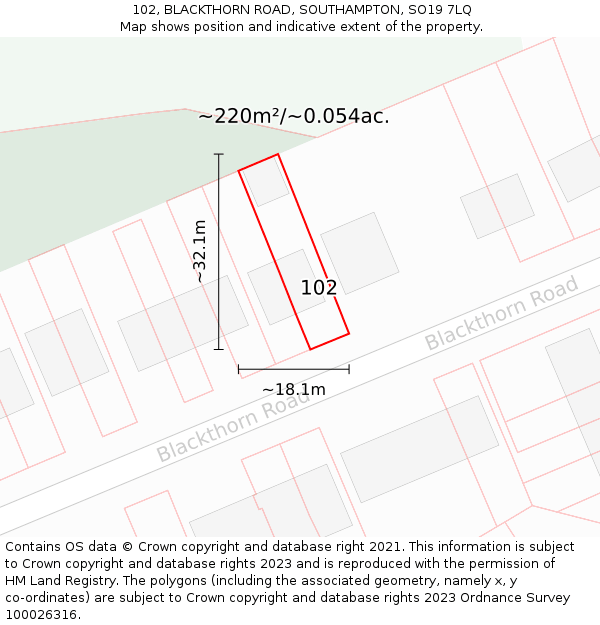 102, BLACKTHORN ROAD, SOUTHAMPTON, SO19 7LQ: Plot and title map