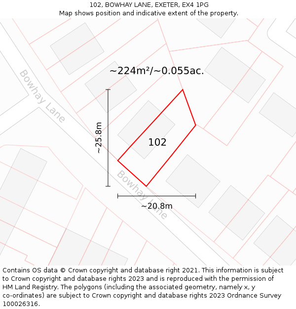 102, BOWHAY LANE, EXETER, EX4 1PG: Plot and title map