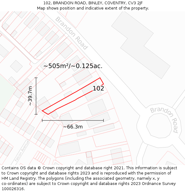 102, BRANDON ROAD, BINLEY, COVENTRY, CV3 2JF: Plot and title map