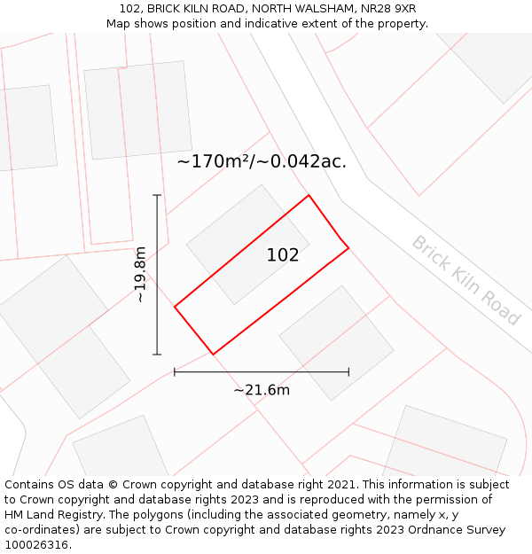 102, BRICK KILN ROAD, NORTH WALSHAM, NR28 9XR: Plot and title map