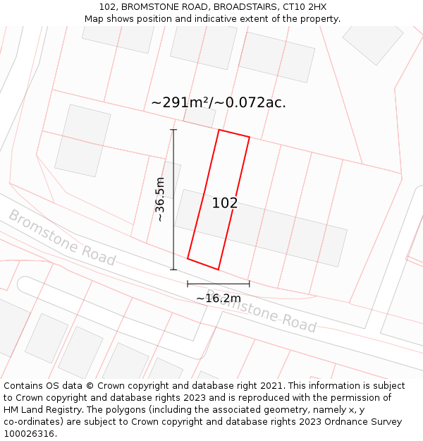 102, BROMSTONE ROAD, BROADSTAIRS, CT10 2HX: Plot and title map
