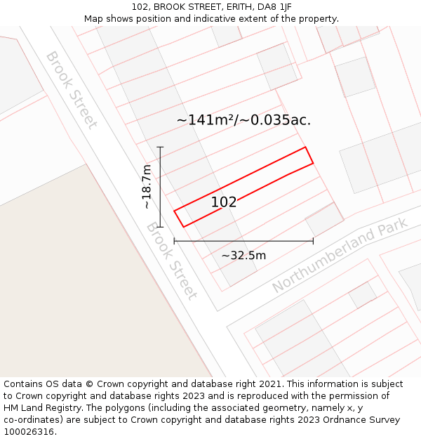 102, BROOK STREET, ERITH, DA8 1JF: Plot and title map