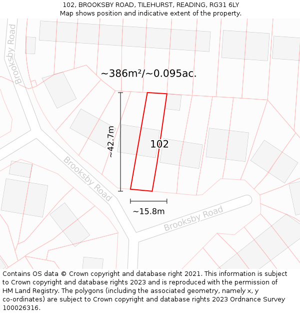 102, BROOKSBY ROAD, TILEHURST, READING, RG31 6LY: Plot and title map
