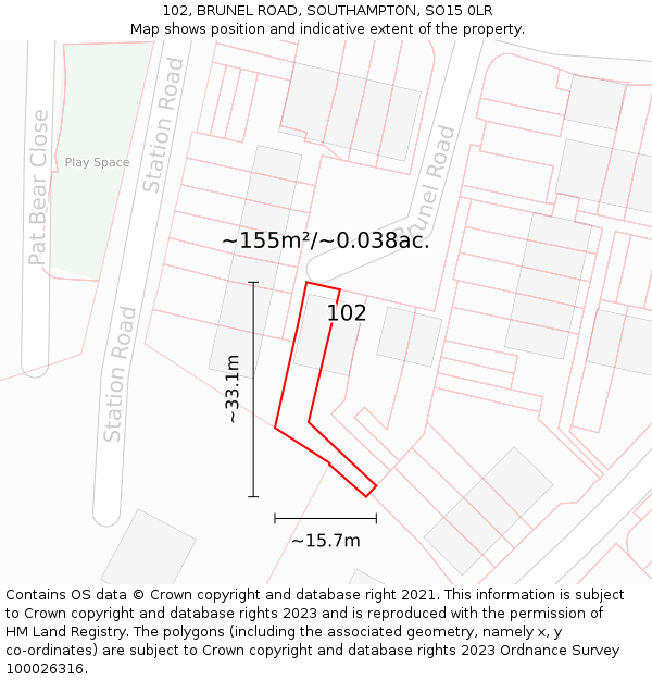 102, BRUNEL ROAD, SOUTHAMPTON, SO15 0LR: Plot and title map