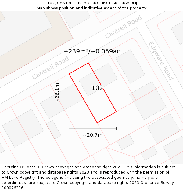 102, CANTRELL ROAD, NOTTINGHAM, NG6 9HJ: Plot and title map