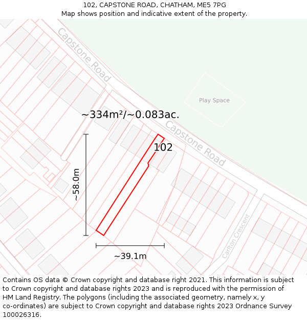 102, CAPSTONE ROAD, CHATHAM, ME5 7PG: Plot and title map