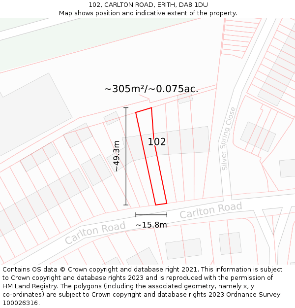 102, CARLTON ROAD, ERITH, DA8 1DU: Plot and title map