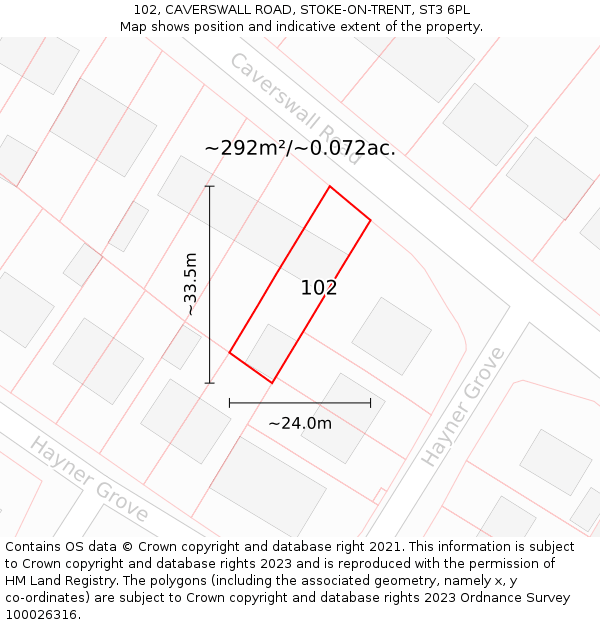 102, CAVERSWALL ROAD, STOKE-ON-TRENT, ST3 6PL: Plot and title map