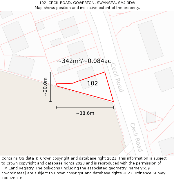 102, CECIL ROAD, GOWERTON, SWANSEA, SA4 3DW: Plot and title map
