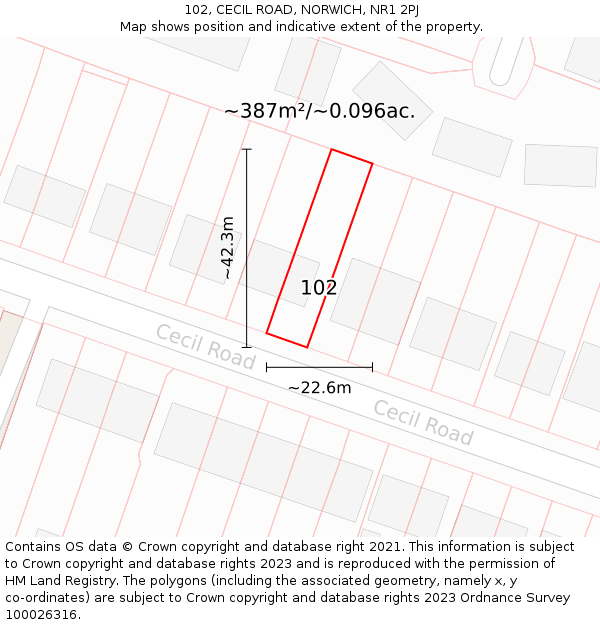 102, CECIL ROAD, NORWICH, NR1 2PJ: Plot and title map