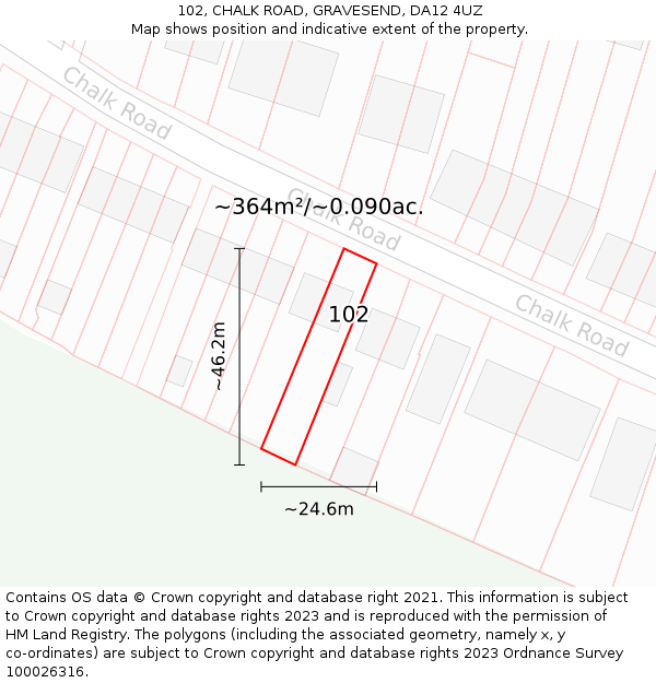 102, CHALK ROAD, GRAVESEND, DA12 4UZ: Plot and title map