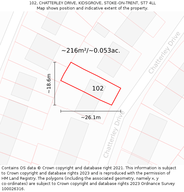 102, CHATTERLEY DRIVE, KIDSGROVE, STOKE-ON-TRENT, ST7 4LL: Plot and title map