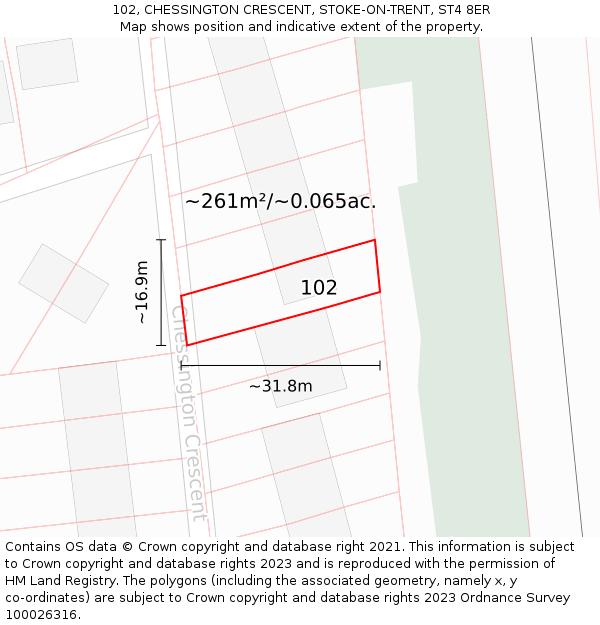 102, CHESSINGTON CRESCENT, STOKE-ON-TRENT, ST4 8ER: Plot and title map