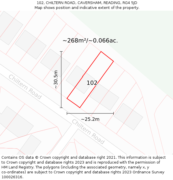 102, CHILTERN ROAD, CAVERSHAM, READING, RG4 5JD: Plot and title map