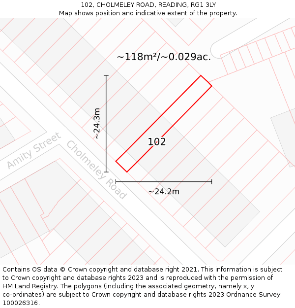 102, CHOLMELEY ROAD, READING, RG1 3LY: Plot and title map