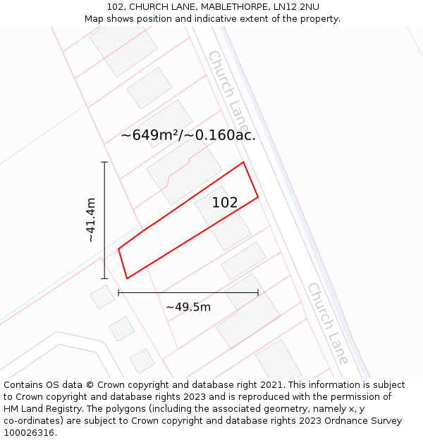 102, CHURCH LANE, MABLETHORPE, LN12 2NU: Plot and title map