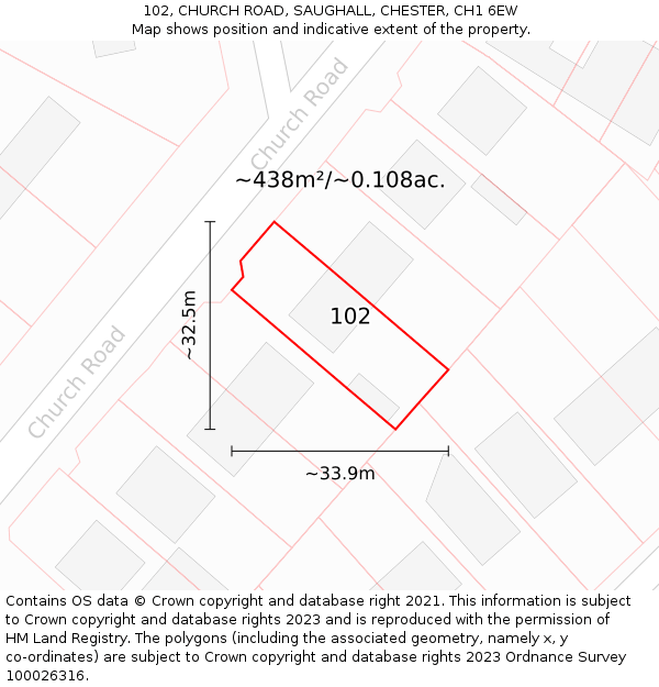 102, CHURCH ROAD, SAUGHALL, CHESTER, CH1 6EW: Plot and title map