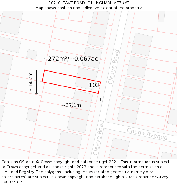 102, CLEAVE ROAD, GILLINGHAM, ME7 4AT: Plot and title map