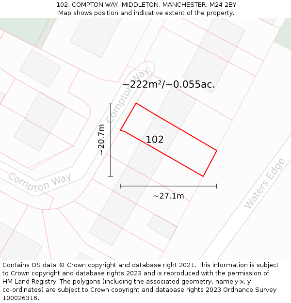 102, COMPTON WAY, MIDDLETON, MANCHESTER, M24 2BY: Plot and title map