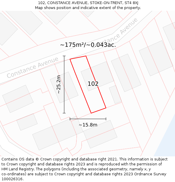 102, CONSTANCE AVENUE, STOKE-ON-TRENT, ST4 8XJ: Plot and title map