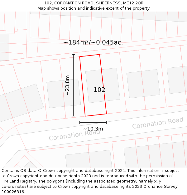 102, CORONATION ROAD, SHEERNESS, ME12 2QR: Plot and title map