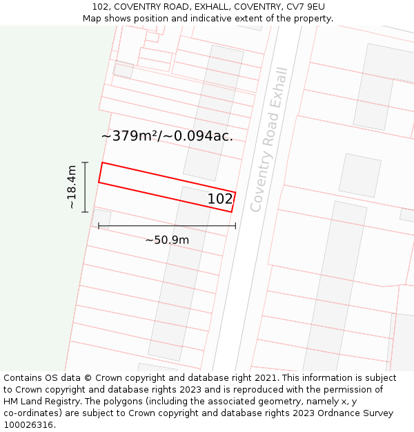 102, COVENTRY ROAD, EXHALL, COVENTRY, CV7 9EU: Plot and title map