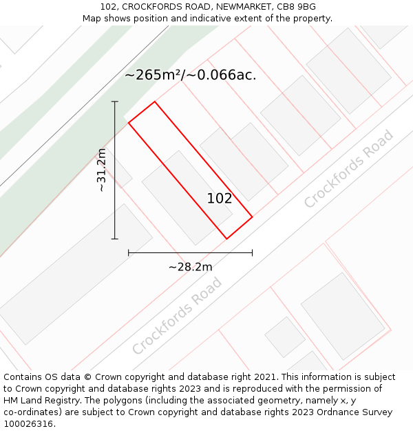 102, CROCKFORDS ROAD, NEWMARKET, CB8 9BG: Plot and title map
