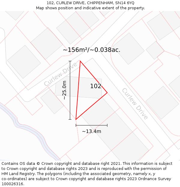 102, CURLEW DRIVE, CHIPPENHAM, SN14 6YQ: Plot and title map